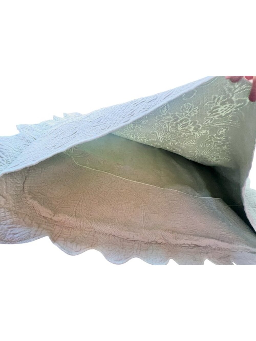 The Company Store Matelassé Pillow Shams King Lt Green Scalloped Cotton Portugal - Picture 4 of 7